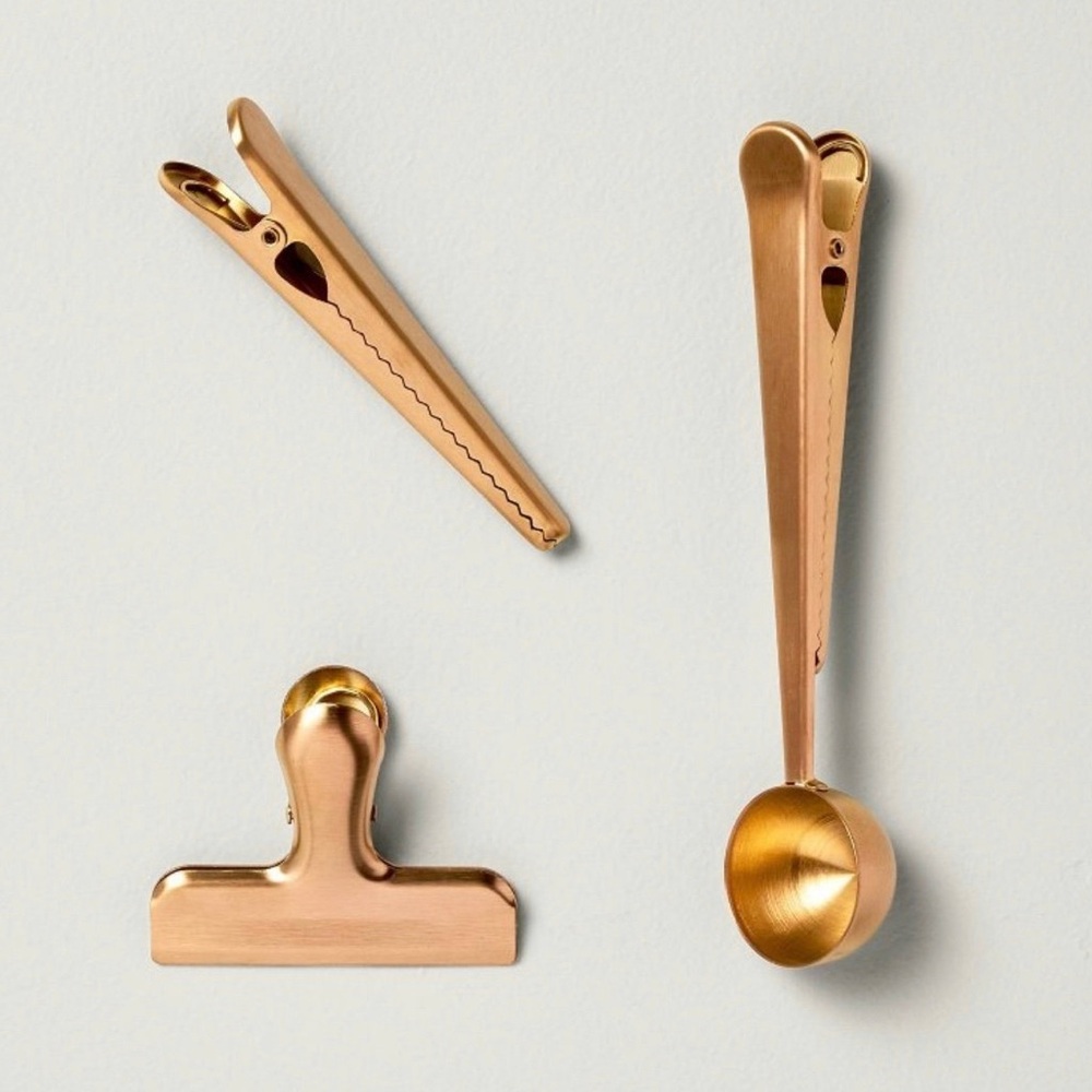 3pc Stainless Steel Coffee Scoop & Clips Copper Finish - Hearth & Hand Magnolia